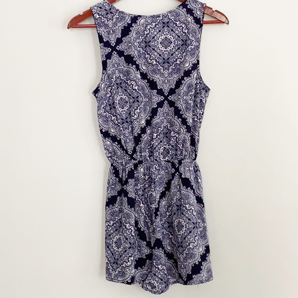 One Clothing Blue Boho Surplice Romper with Pockets - Picture 6 of 6